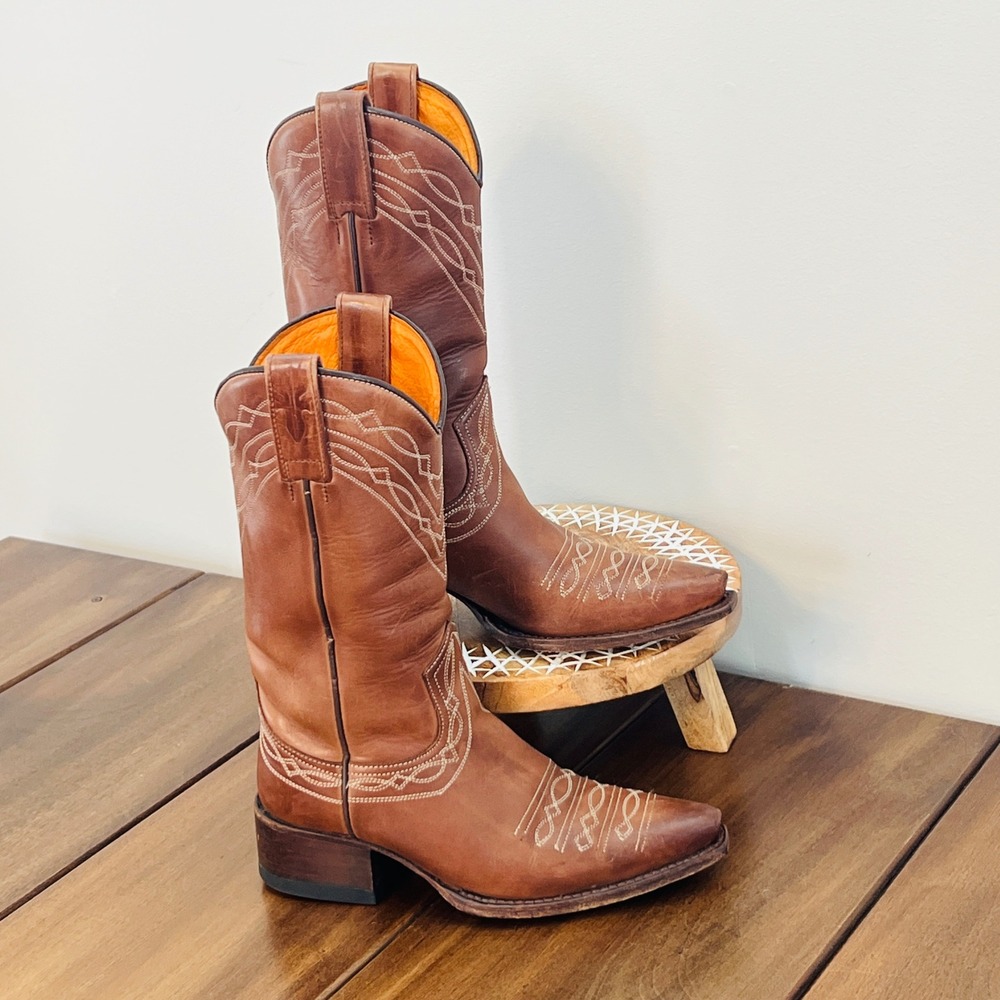 Frye Womens 5M Brown Leather Western Cowboy Boots Pointed Toe 77530 Spain